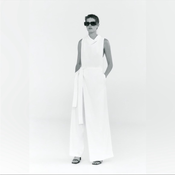 🌻NWT Zara White Sleeveless Wide-leg Wrap Jumpsuit - Picture 4 of 12